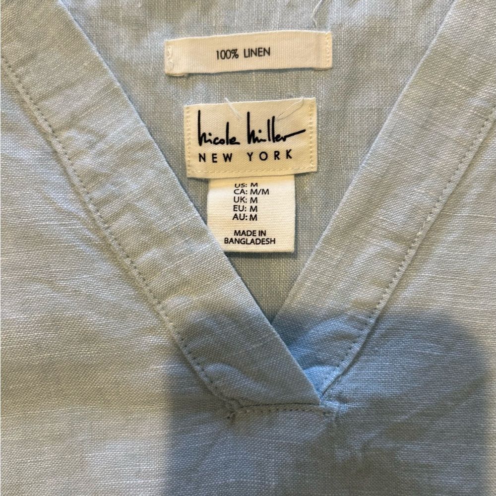 Nicole Miller women’s Sky Blue 100% linen pullover Dress cover-up size M medium - Picture 3 of 4